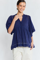 LulaLife Laverne Pintuck Top Navy