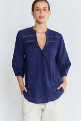 LulaLife Laverne Tuck Shirt Navy